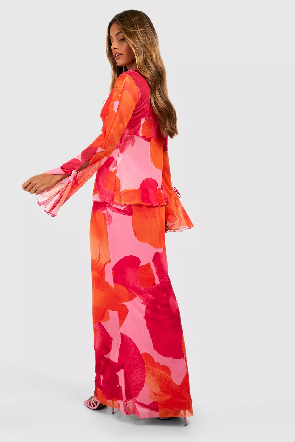 Floral mesh maxi skirt best sale
